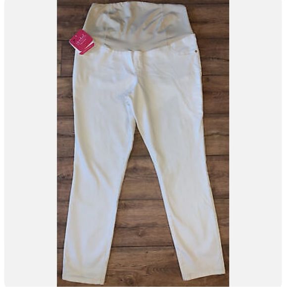 Isabel Maternity Light Khaki Crossover Panel Skinny Pants Multiple Sizes - Picture 2 of 5